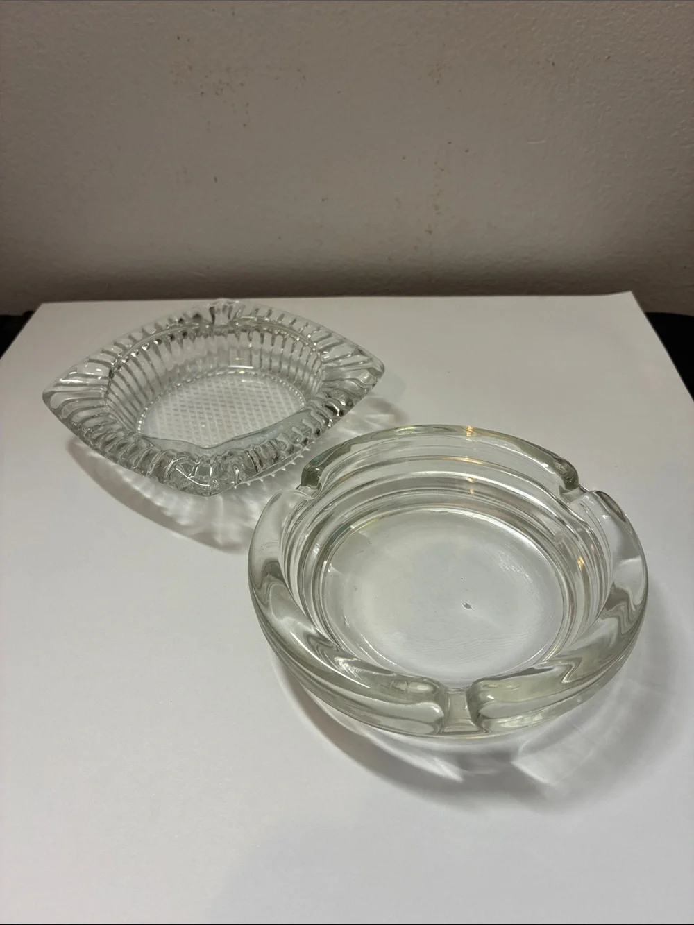 Clear Glass Round & Square Ashtray Set
